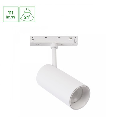 20W SHIFT BASIC SPOT L pour système de rail 48V - 2220lm, 24°, 2700K, boîtier blanc, IP20