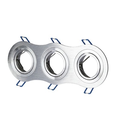 3xGU10 inbouwspot - Rond, geborsteld aluminium, IP20 binnen, zonder lichtbron