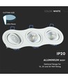 3-huls GU10 indbygningsspot - Rund, hvid, aluminium, Hul: 23,5 x 7,5 cm, Mål: 25,5 x 9,1 cm