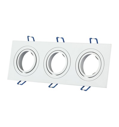 3-huls kvadratisk indbygningsspot til 3x GU10 - Hvid, aluminium, IP20 indendørs, hul: 235x75mm, mål: 255x91mm