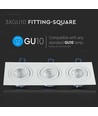 Spot encastrable carré 3-trous pour 3x GU10 - Blanc, aluminium, IP20 intérieur, perçage : 235x75mm, dim : 255x91mm