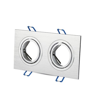 Double spot encastrable GU10, carré - Aluminium brossé, IP20 intérieur, perçage : 155 x 75 mm