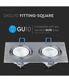 Double spot encastrable GU10, carré - Aluminium brossé, IP20 intérieur, perçage : 155 x 75 mm