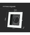 GU10 inbouwspot, vierkant - Wit, aluminium, gat: 90x90 mm, afm: 100x100 mm, zonder lichtbron