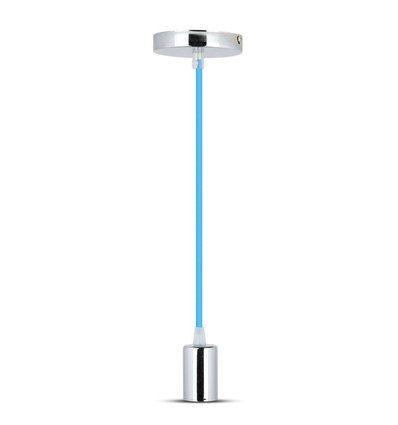 E27 pendeloppheng i krom med lyseblå ledning - Ø3,6cm, sylinderformet, metall, uten lyskilde