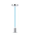 Suspension E27 en chrome avec câble bleu clair - Ø3,6cm, cylindrique, métal, sans source lumineuse