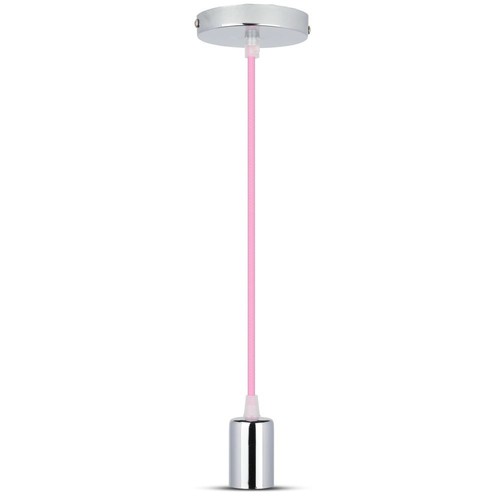 Chrome pendelophanging met roze kabel - E27 fitting, metalen cup, zonder lichtbron