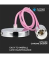 Suspension Chrome avec câble rose - douille E27, pavillon en métal, sans source lumineuse