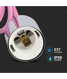 Chrome pendelophanging met roze kabel - E27 fitting, metalen cup, zonder lichtbron