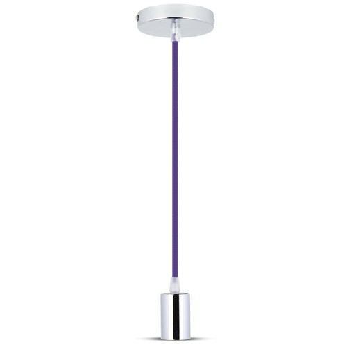 Suspension E27 en chrome avec câble violet - Ø3,6 cm, 5 ans de garantie, sans source lumineuse
