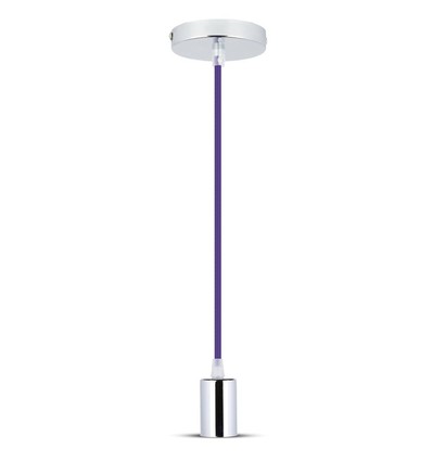 E27 pendelupphäng i krom med lila sladd - Ø3,6 cm, 5 års garanti, utan ljuskälla