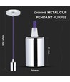 Suspension E27 en chrome avec câble violet - Ø3,6 cm, 5 ans de garantie, sans source lumineuse