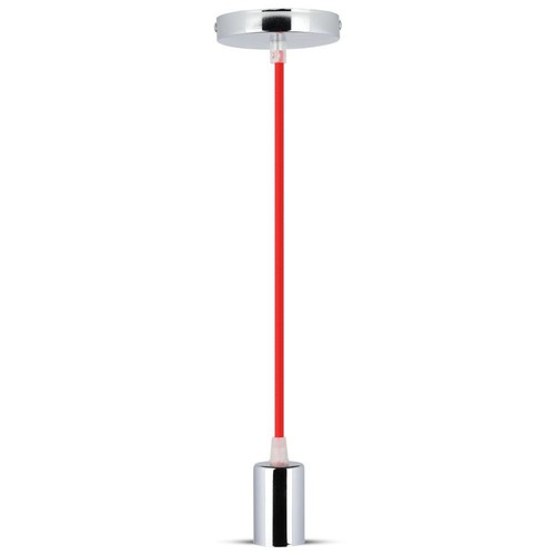 Suspension E27 en chrome avec câble rouge - Cylinder, Ø3,6 cm, sans source lumineuse