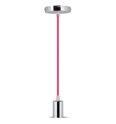 Suspension E27 chrome avec câble rouge - 1m, douille métal