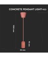 Suspension en béton rouge, douille E27 - Ronde, Ø5cm, sans source lumineuse, IP20 intérieur