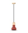 Suspension Ø12,5cm en béton et bois - Rouge, douille E27, design moderne