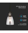Transparent Glass-Metal pendel - E27 fatning, max 60W, glas og metal, uden lyskilde