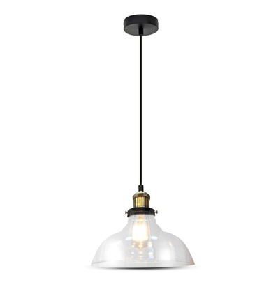 Ø24,5cm E27 pendel i glass - Transparent, max 60W, 110cm høyde, metallbase