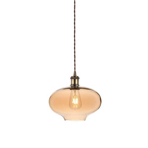 Suspension en verre Ø26cm, E27 - Ambre, hauteur 115cm, sans source lumineuse