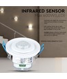 PIR loftssensor med bevægeligt hoved - 360 grader, max 400W LED, IP20, hvid