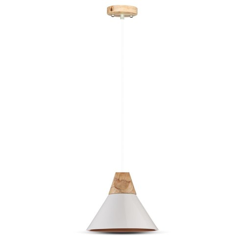 Suspension Ø25cm avec tête en bois, E27 - Blanc, aluminium, garantie 5 ans, sans source lumineuse