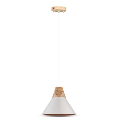 Suspension Ø25cm avec tête en bois, E27 - Blanc, aluminium, garantie 5 ans, sans source lumineuse