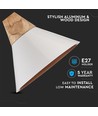 Ø25cm pendellamp met houten top, E27 - Wit, aluminium, 5 jaar garantie, zonder lichtbron