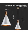 Suspension E27 blanche avec tête en bois - Max 60W, fer, sans source lumineuse
