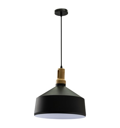 E27 pendel i svart järn med trätopp - Ø30 cm, Vintage serie, utan ljuskälla