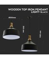 E27 pendellamp in zwart ijzer met houten top - Ø30 cm, Vintage serie, zonder lichtbron