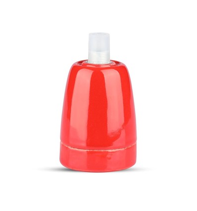E27 porseleinen fitting, rood - Max 60W, Ø4,7cm, voor ophanging