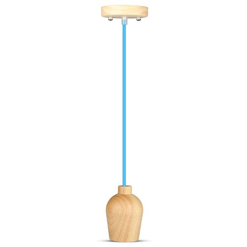 Suspension E27 en bois avec câble bleu - Max 60W, design élégant, sans source lumineuse