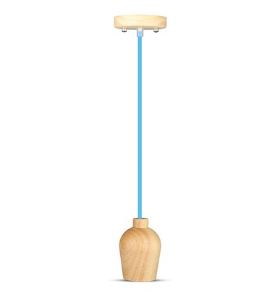 Suspension E27 en bois avec câble bleu - Max 60W, design élégant, sans source lumineuse