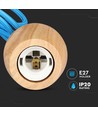 E27 houten pendelophanging met blauw snoer - Max 60W, elegant design, zonder lichtbron