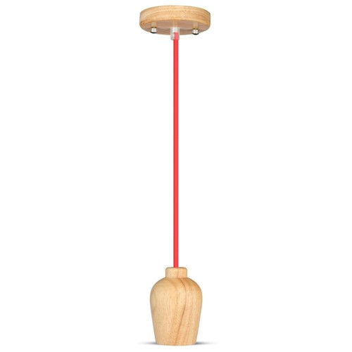 Suspension E27 en bois de noyer avec câble textile rouge - 1 mètre de câble, sans source lumineuse, 5 ans de garantie