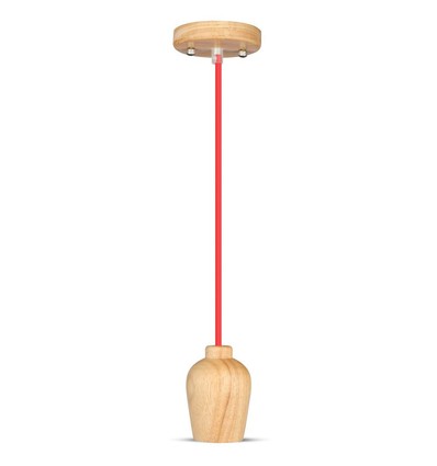 Suspension E27 en bois de noyer avec câble textile rouge - 1 mètre de câble, sans source lumineuse, 5 ans de garantie
