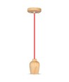 Suspension E27 en bois de noyer avec câble textile rouge - 1 mètre de câble, sans source lumineuse, 5 ans de garantie