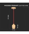 Suspension E27 en bois de noyer avec câble textile rouge - 1 mètre de câble, sans source lumineuse, 5 ans de garantie