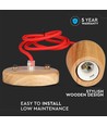 Suspension E27 en bois de noyer avec câble textile rouge - 1 mètre de câble, sans source lumineuse, 5 ans de garantie