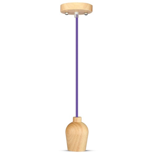 Suspension E27 en noyer avec cordon textile violet - Ø7,3 cm, câble 1 mètre, sans source lumineuse