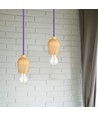 Suspension E27 en noyer avec cordon textile violet - Ø7,3 cm, câble 1 mètre, sans source lumineuse