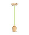 Suspension E27 en bois de noyer avec cordon textile vert - Ø7,3cm, câble 1 mètre, design élégant