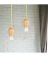 Suspension E27 en bois de noyer avec cordon textile vert - Ø7,3cm, câble 1 mètre, design élégant