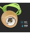 Suspension E27 en bois de noyer avec cordon textile vert - Ø7,3cm, câble 1 mètre, design élégant