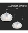 Ø35cm Diamond Cut pendel i glass - Transparent, E27 fatning, max 60W, ekskl. lyskilde