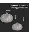 Ø35cm pendel med diamantslebet glas, E27 - Sort, metal, max 60W, uden lyskilde