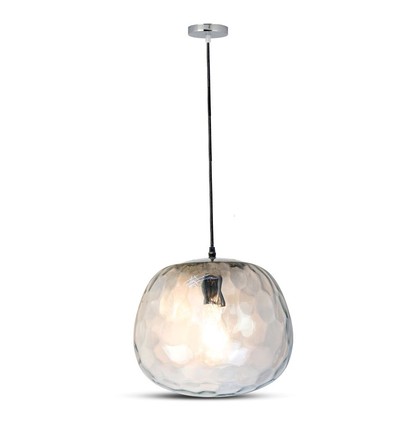 Ø250mm designer pendel i glas - Rund, transparent, E27 fatning, 1m ophæng, 5 års garanti