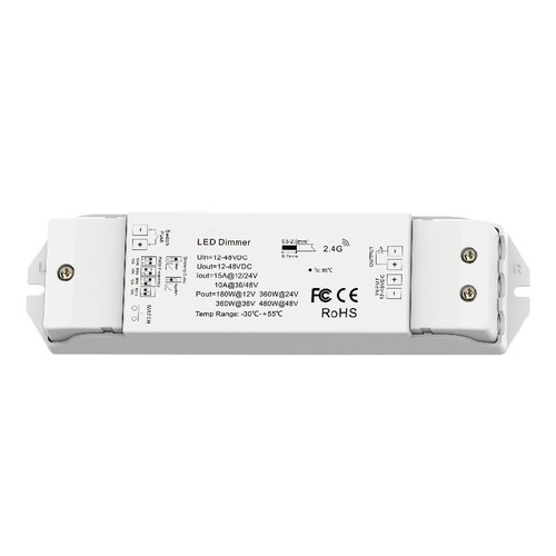 LEDlife rWave LED-kontroller - Push-dim, 12V (180W), 24V (360W), strekkavlastning i begge ender