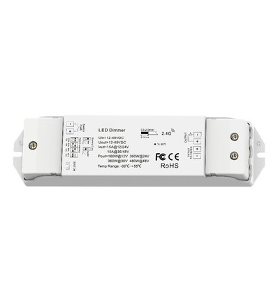 LEDlife rWave LED-kontroller - Push-dim, 12V (180W), 24V (360W), strekkavlastning i begge ender