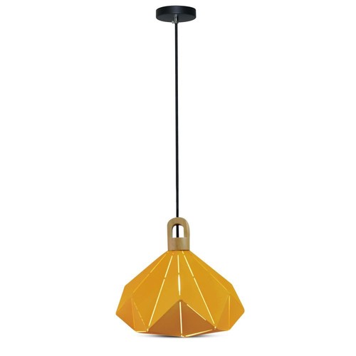 Pastel Wooden Prism hanglamp, geel - E27 fitting, 320x270mm, max 60W, 5 jaar garantie